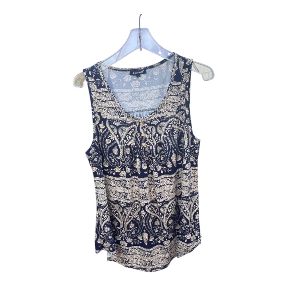 Beecarchil Navy Blue Bandana Printed Sleeveless Top-Size L